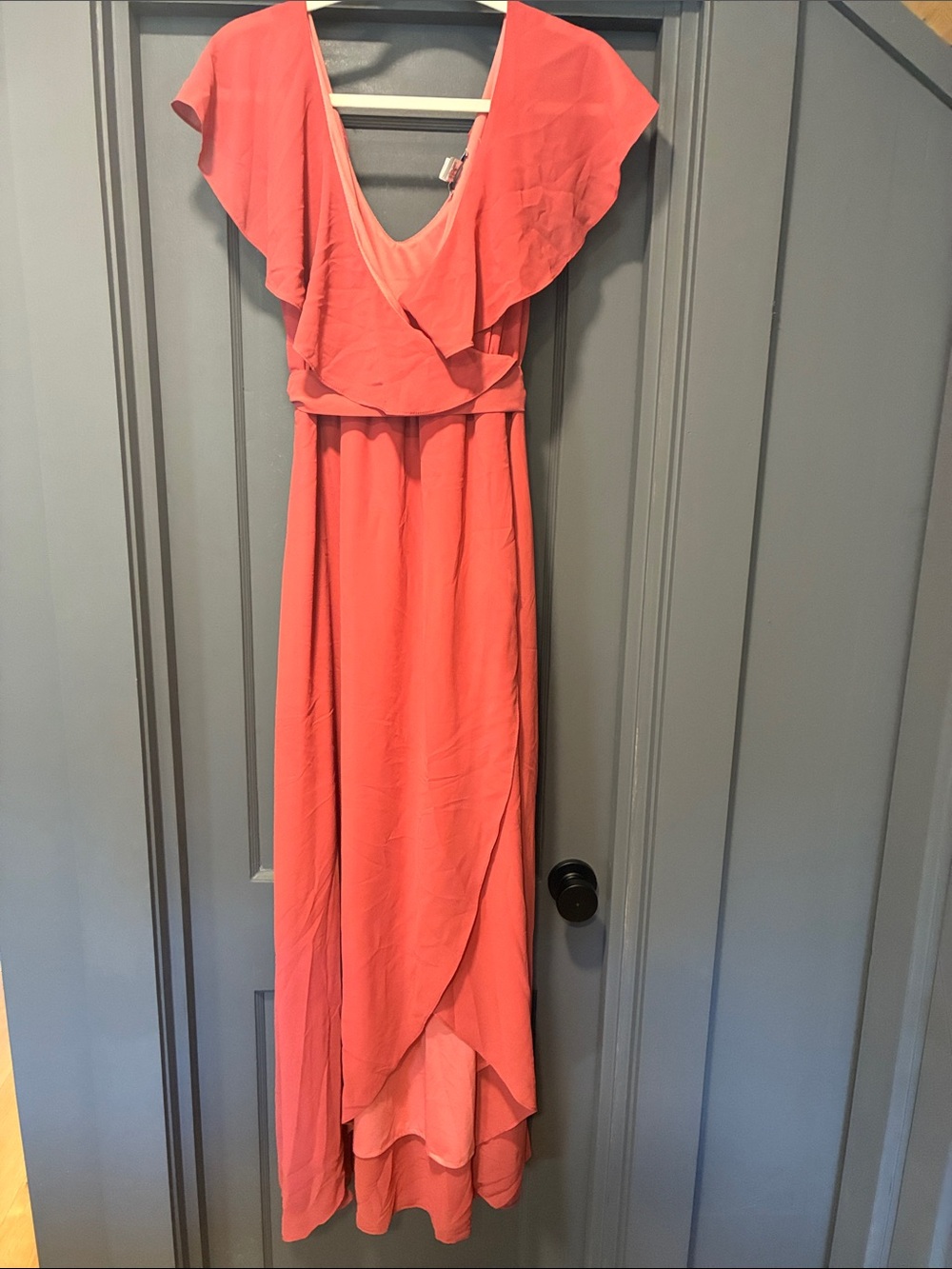 Baltic Born Coral Pink Flutter-Sleeve Maxi Dress